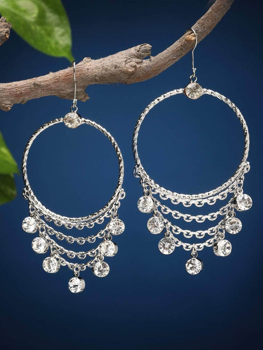 Stone Studded Silver Plated Circular Chandbalis Earrings