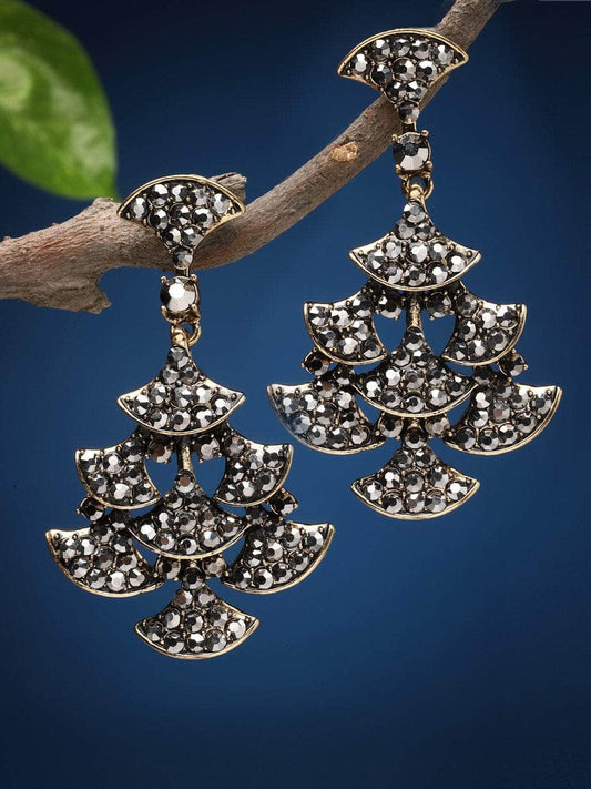 Crystal Studded Gold Plated Contemporary Drop Earrings