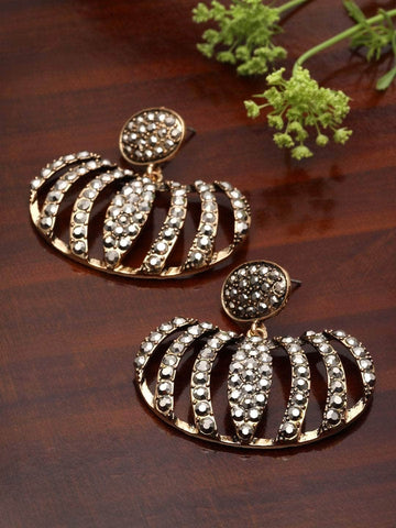 Crystal Studded Gold Plated Contemporary Drop Earrings