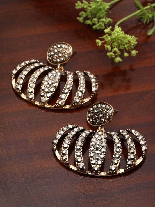 Crystal Studded Gold Plated Contemporary Drop Earrings
