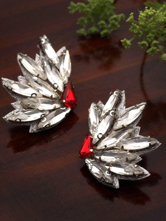 Stone Studded Floral Shaped Handcrafted Silver Plated Earrings