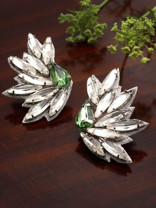 Crystal Studded Floral Shaped Handcrafted Silver Plated Earrings