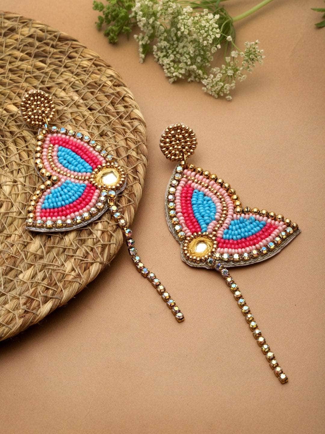 Mirror & Crystal Studded Handcrafted Contemporary Earrings