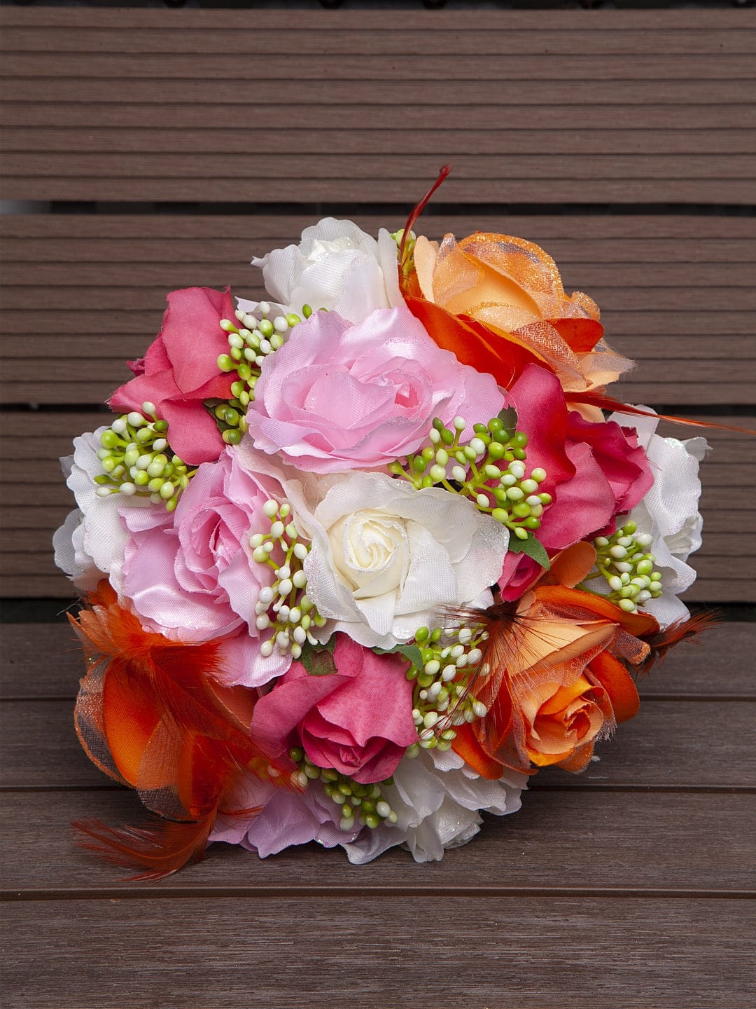 Pink Orange and White Floral Design Beaded and Lace Handcrafted Bun Cover