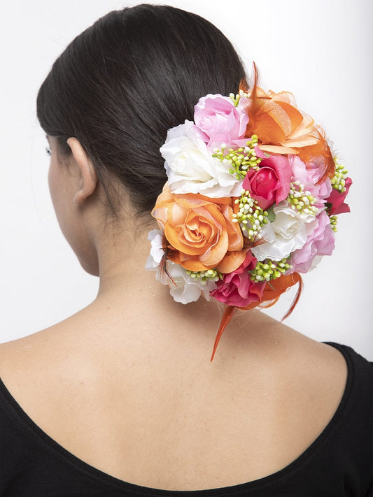 Pink Orange and White Floral Design Beaded and Lace Handcrafted Bun Cover