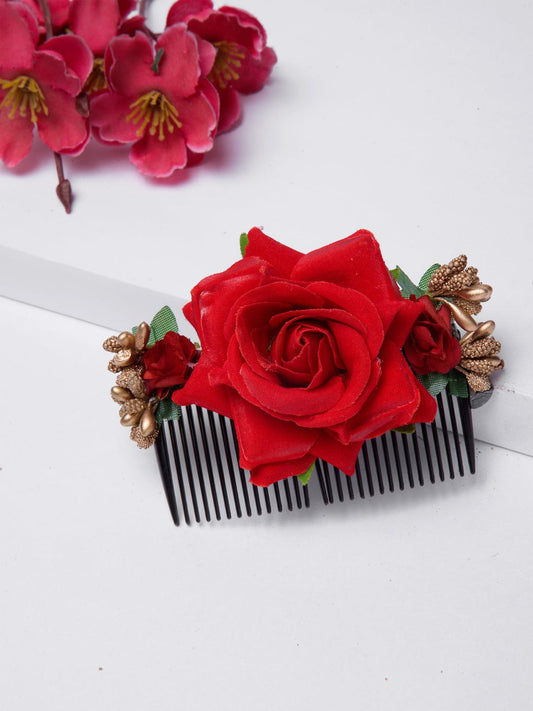 Women Red & Black Beads & Lace Handcrafted Bun Pin