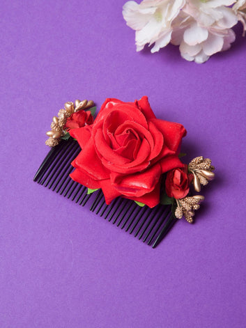 Women Red & Black Beads & Lace Handcrafted Bun Pin