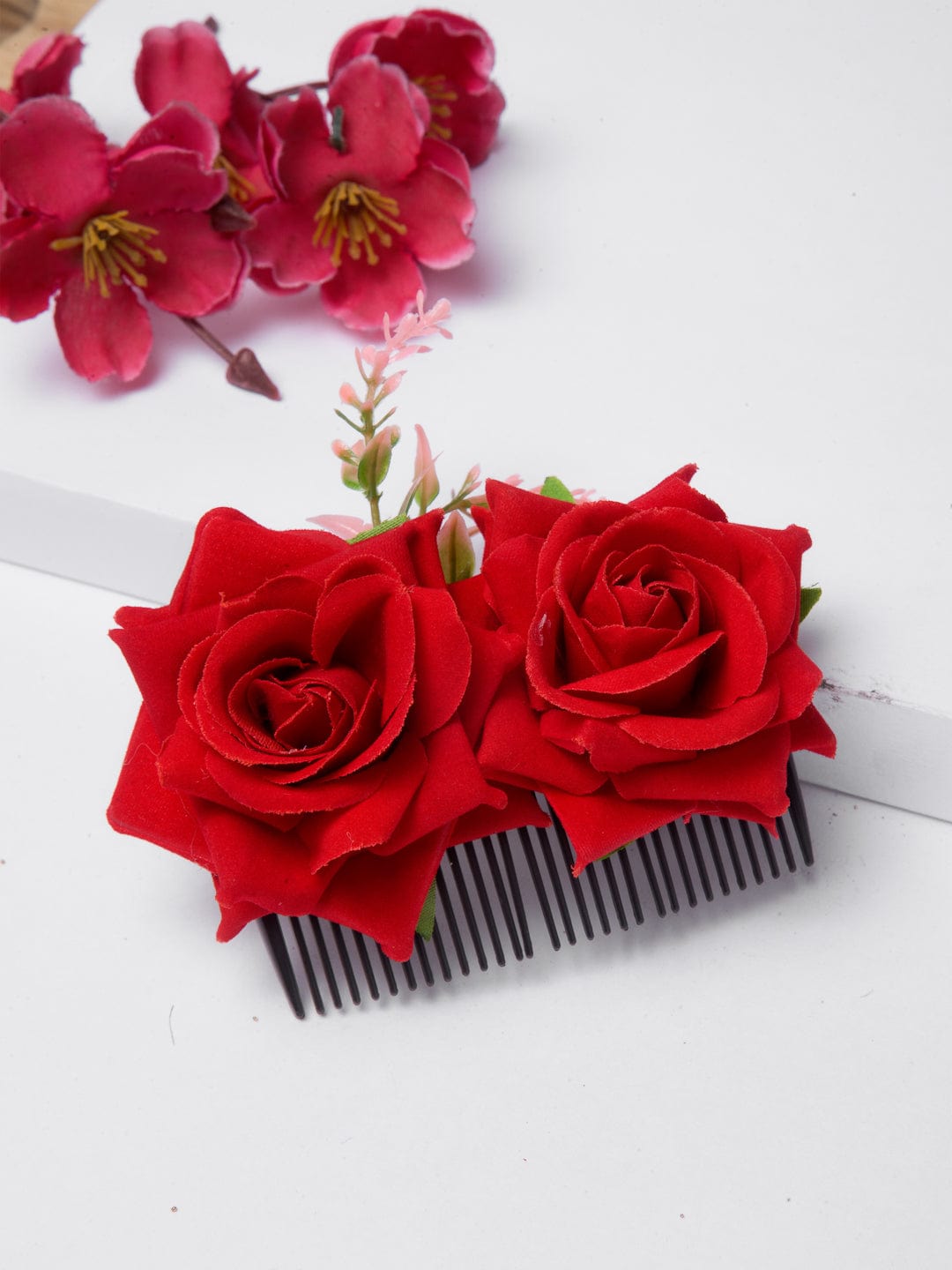 Women Red Floral Handcrafted Comb Pin