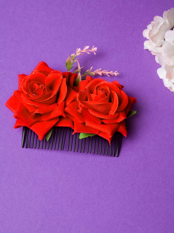 Women Red Floral Handcrafted Comb Pin