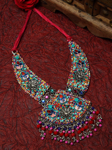 Silver-Toned & Pink Brass Handcrafted Necklace