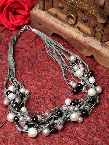 Silver-Toned & Black Brass Silver-Plated Layered Necklace