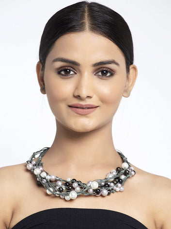 Silver-Toned & Black Brass Silver-Plated Layered Necklace