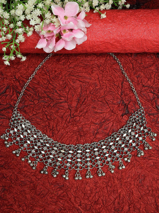 Silver-Plated Brass Tasselled Tribal Oxidised Handcrafted Afghan Necklace