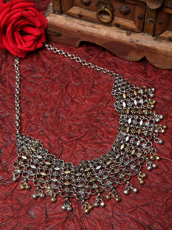 Gold-Plated & Gunmetal-Toned Brass Oxidised Necklace