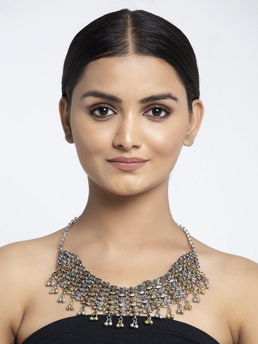 Gold-Plated & Gunmetal-Toned Brass Oxidised Necklace