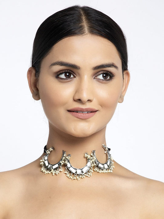 Brass Silver-Plated Mirror Necklace