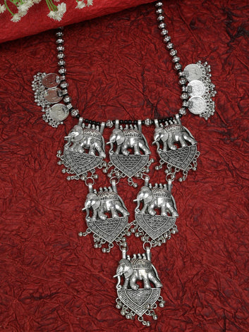 Silver-Toned & Black Brass Silver-Plated Antique Necklace