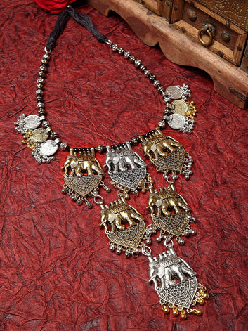 Gold-Plated & Black Brass Gold-Plated Temple Necklace