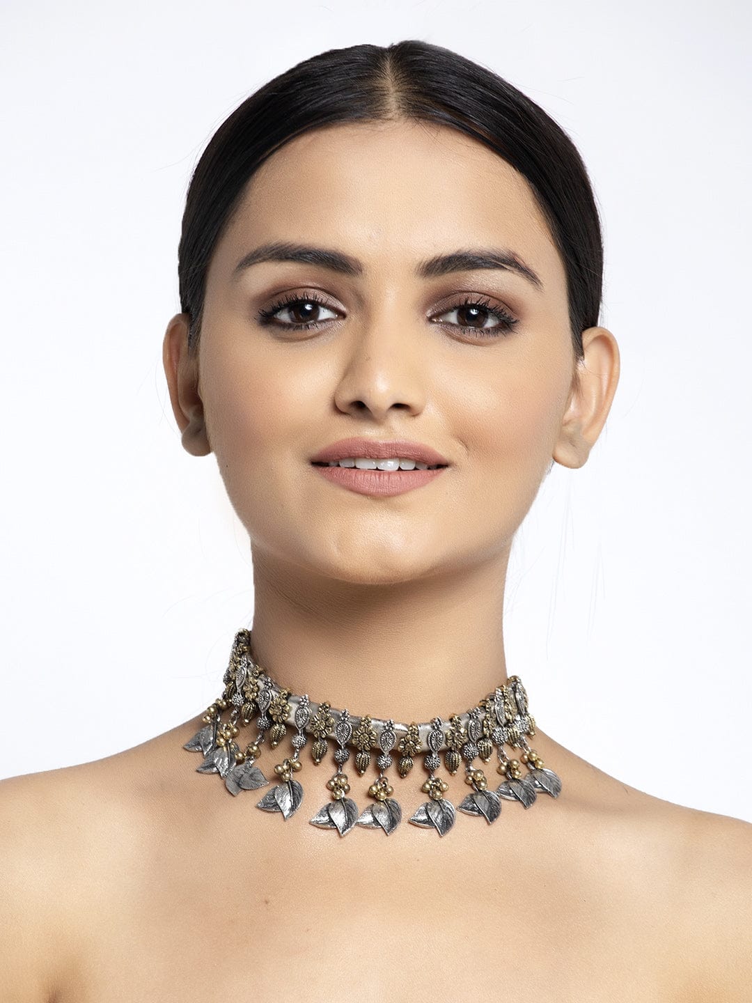 Brass Gold-Plated Oxidised Necklace