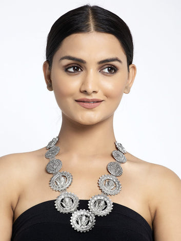 Silver-Plated Brass Handcrafted Tribal Temple Design Filigree Work Necklace