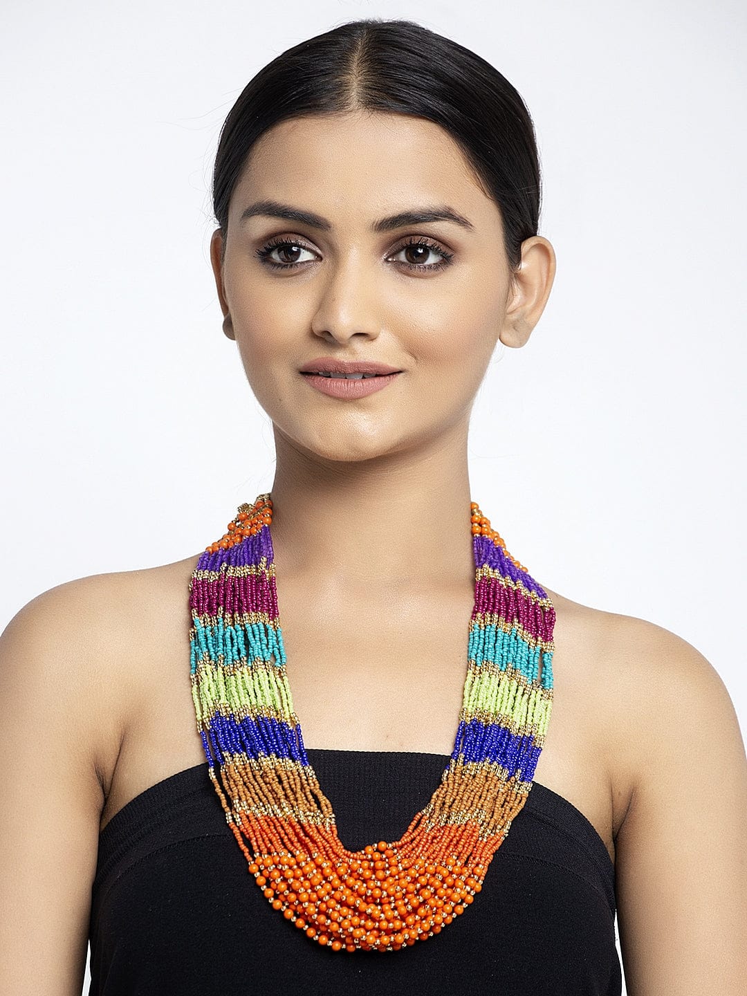 Gold-Toned & Orange Brass Gold-Plated Bohemian Necklace