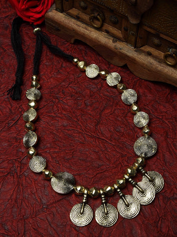 Gold-Toned & Black Brass Gold-Plated Oxidised Necklace
