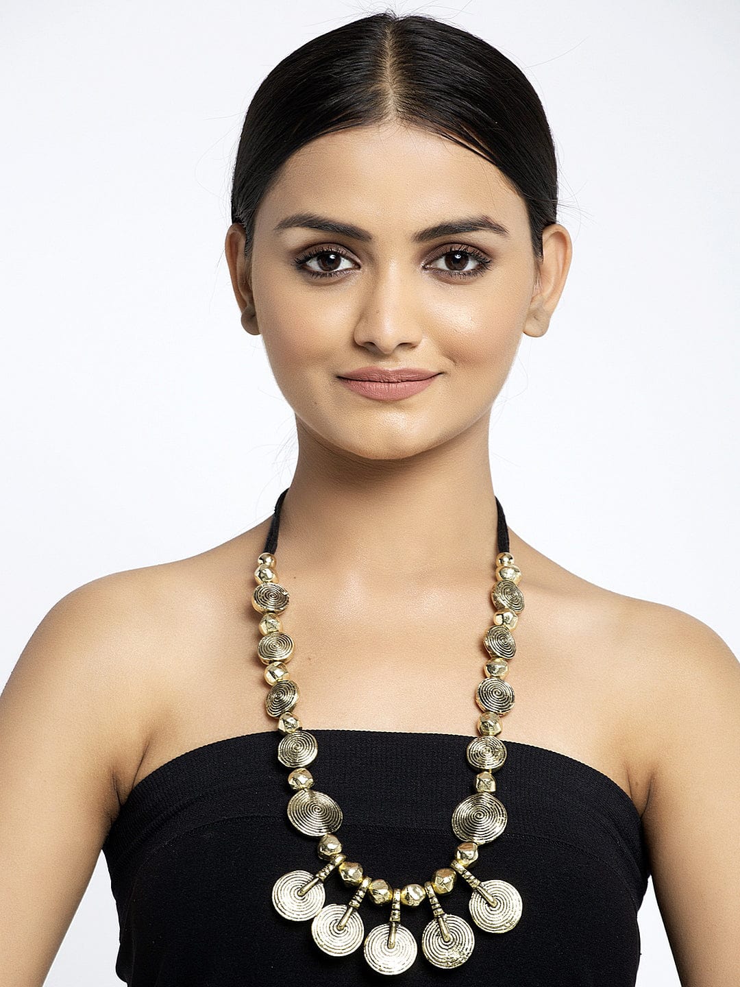 Gold-Toned & Black Brass Gold-Plated Oxidised Necklace