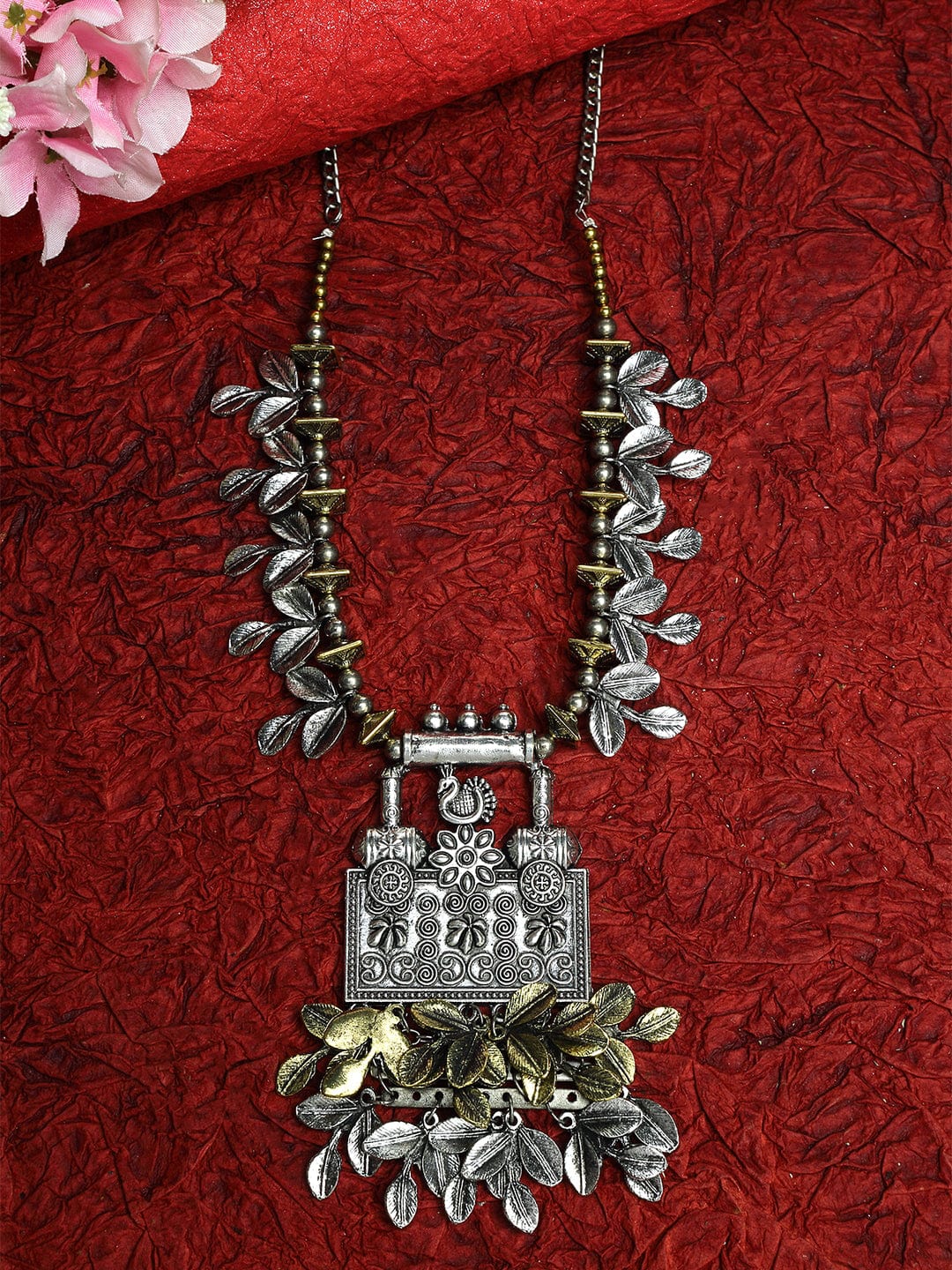 Gold-Toned & Silver-Toned Brass Gold-Plated Oxidised Necklace