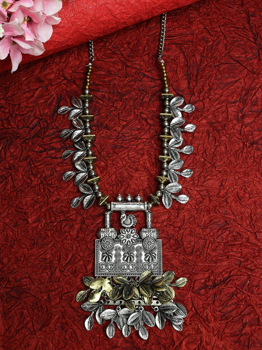 Gold-Toned & Silver-Toned Brass Gold-Plated Oxidised Necklace