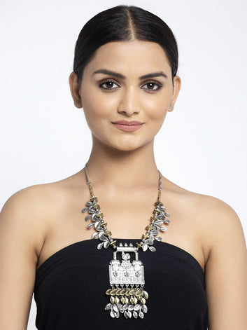 Gold-Toned & Silver-Toned Brass Gold-Plated Oxidised Necklace