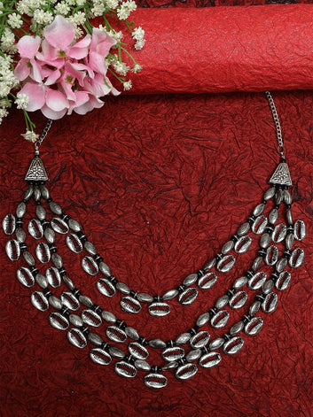 Silver-Plated & Black Layered Necklace