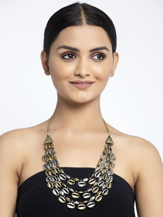 Gold-Plated & Silver-Toned Handcrafted Antique Oxidised Layered Necklace