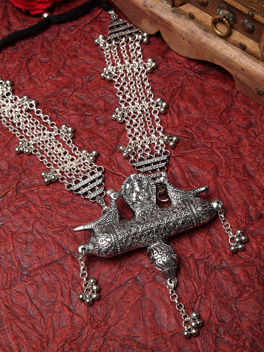 Silver-Toned Brass Silver-Plated Oxidised Necklace