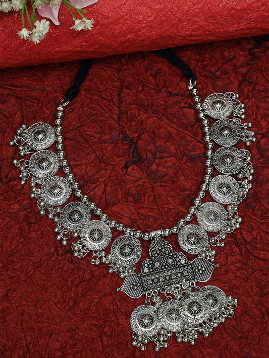 Silver-Toned & Black Brass Silver-Plated Temple Necklace