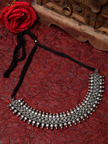 Silver-Toned & Black Brass Silver-Plated Choker Necklace