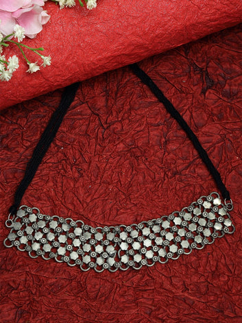 Silver-Toned & Black Brass Silver-Plated Choker Necklace