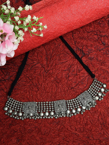 Silver-Plated Ghungroo Handcrafted Temple Oxidised Antique Choker Necklace