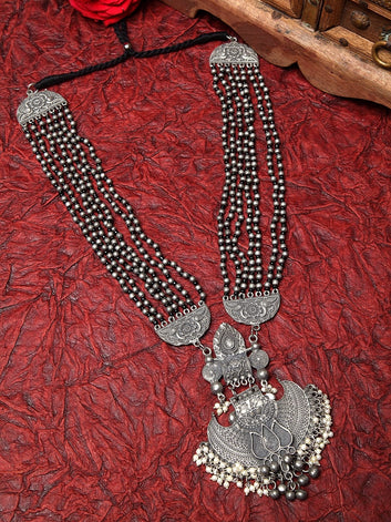 Silver-Toned & White Brass Silver-Plated Temple Necklace
