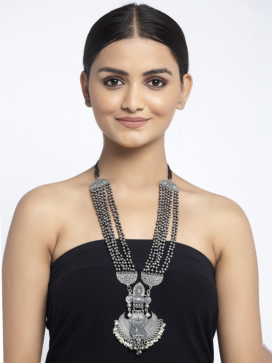 Silver-Toned & White Brass Silver-Plated Temple Necklace