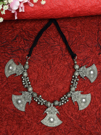Silver-Plated Tribal Handcrafted Ghungroo Antique Temple Oxidised Necklace