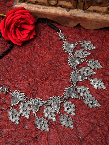 Gunmetal-Toned & Black Brass Silver-Plated Oxidised Necklace