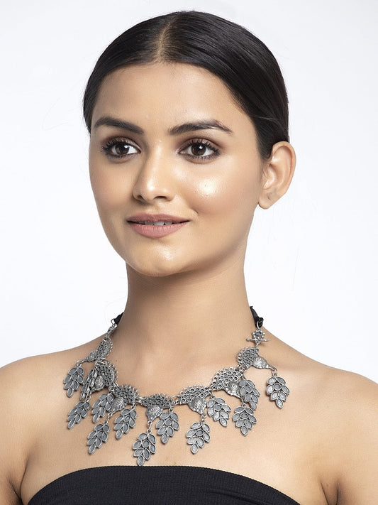 Gunmetal-Toned & Black Brass Silver-Plated Oxidised Necklace