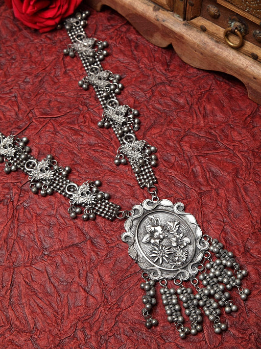 Silver-Plated & Black Brass Ghungroo Oxidised Necklace