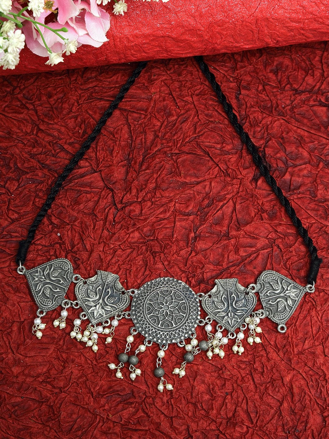 Silver-Plated Oxidised Necklace