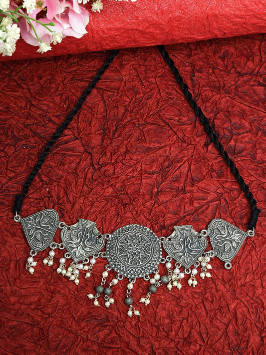 Silver-Plated Oxidised Necklace