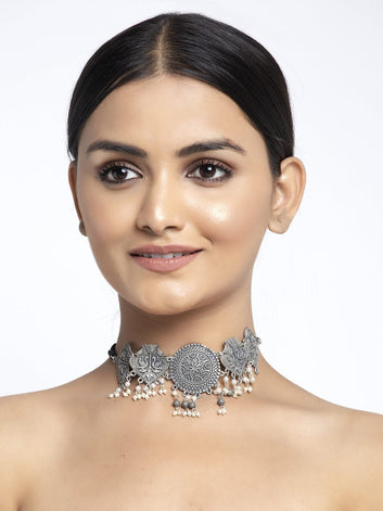 Silver-Plated Oxidised Necklace