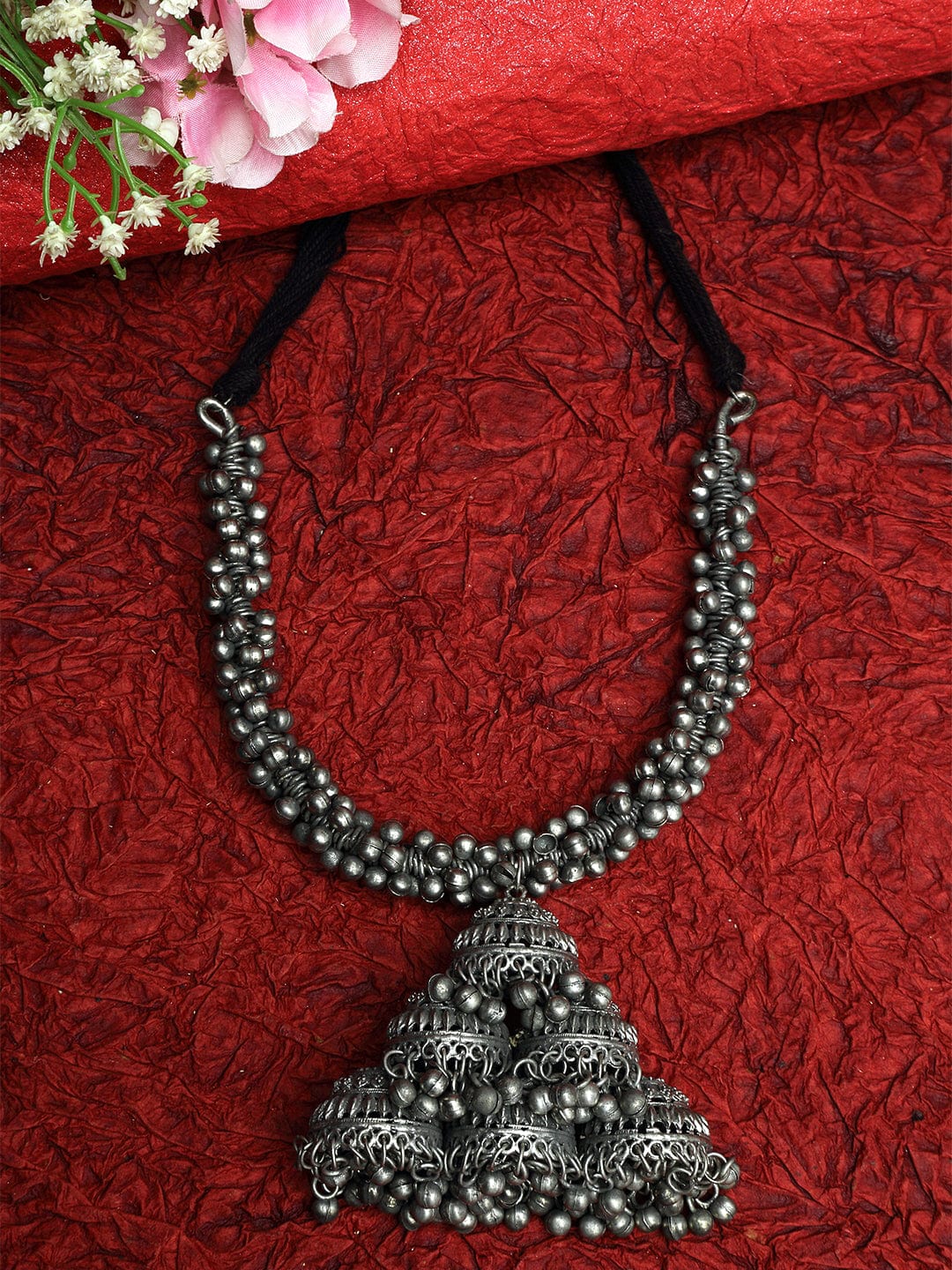 Brass Silver-Plated Oxidised Necklace