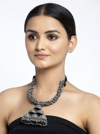 Brass Silver-Plated Oxidised Necklace