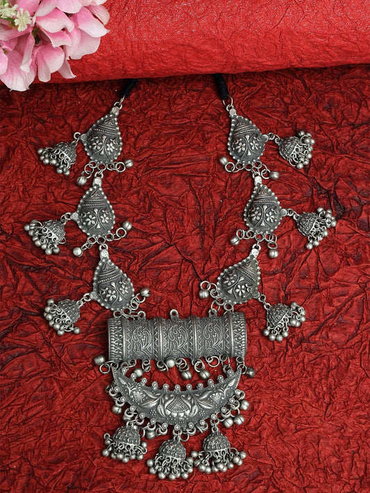 Gunmetal-Toned & Black Brass Silver-Plated Oxidised Necklace