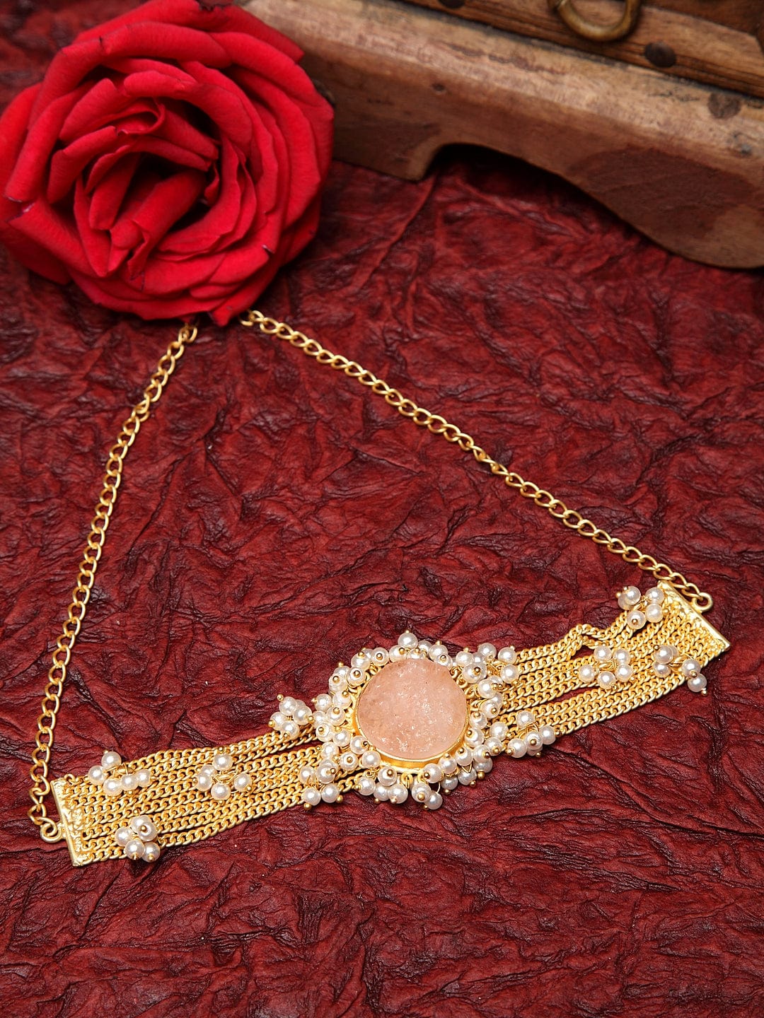 Gold-Toned & White Brass Gold-Plated Choker Necklace